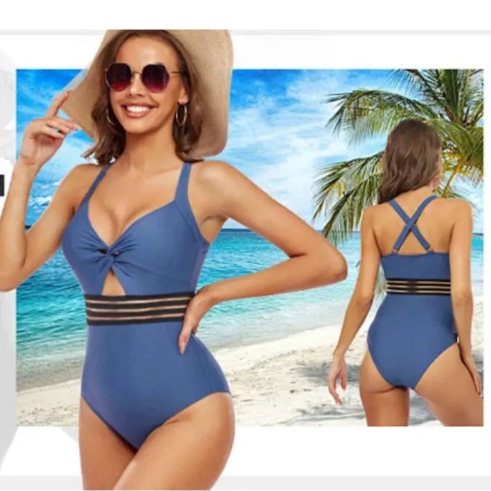Women's One‎ Piece Blue Swimsuit Monokini NWT Size M